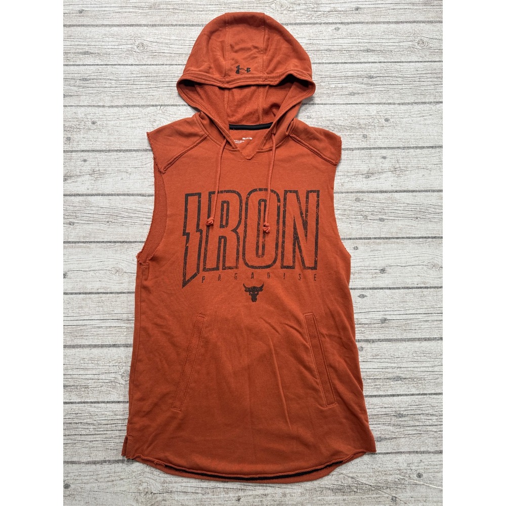 Under Armour Hoodie Mens Small Orange Iron Paradise Project Rock Sleeveless Tank